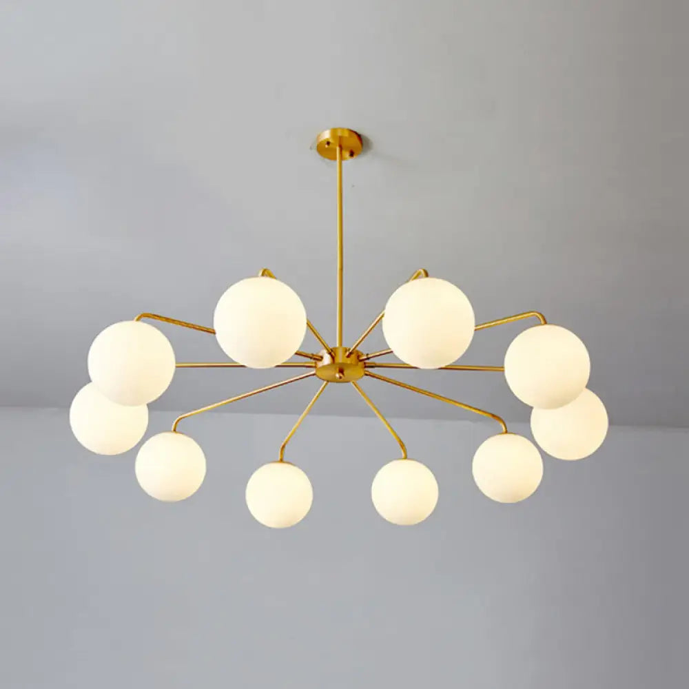 Minimalist White Glass Chandelier - Sleek Spherical Ceiling Light For Living Room 10 / Gold