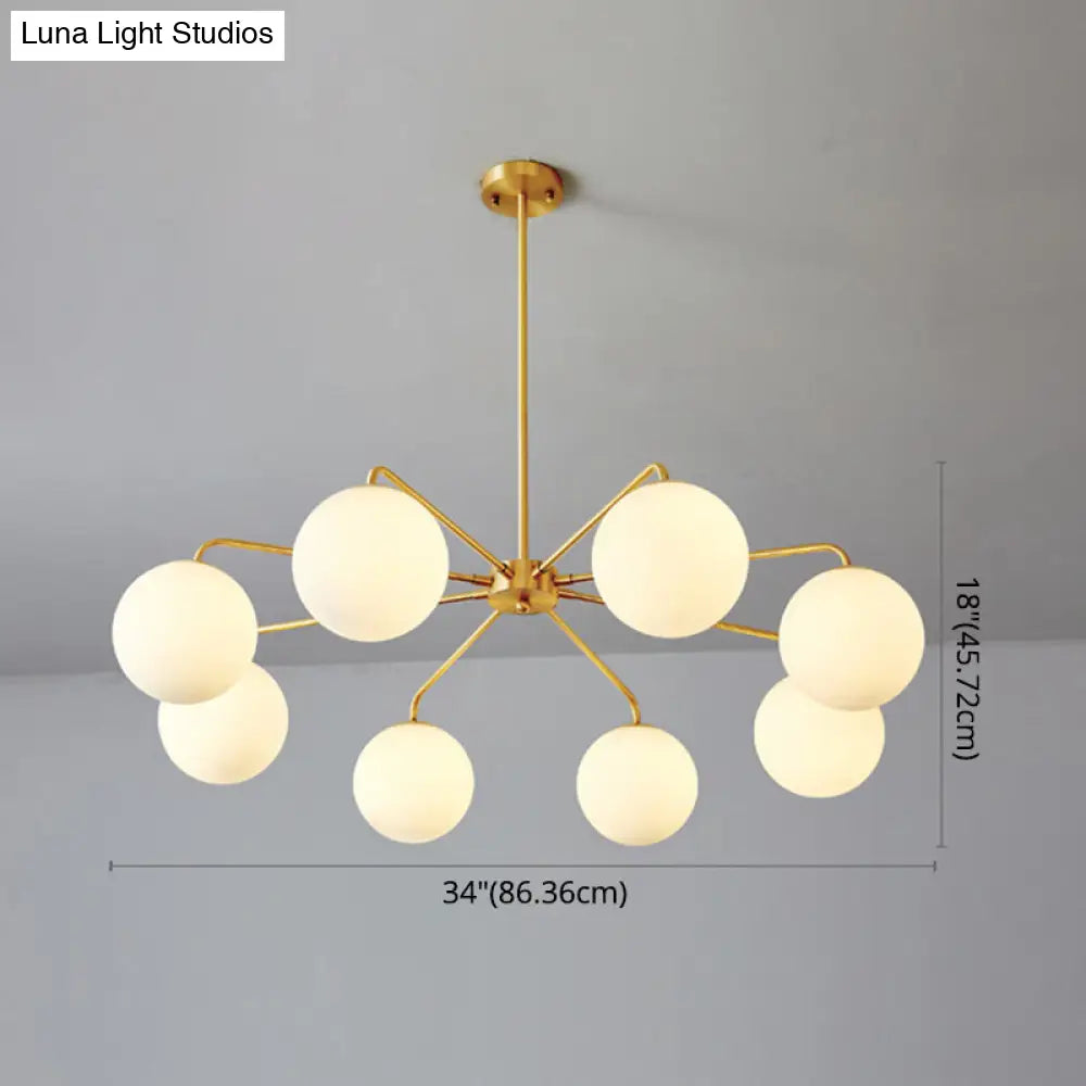 Minimalist White Glass Chandelier - Sleek Spherical Ceiling Light For Living Room