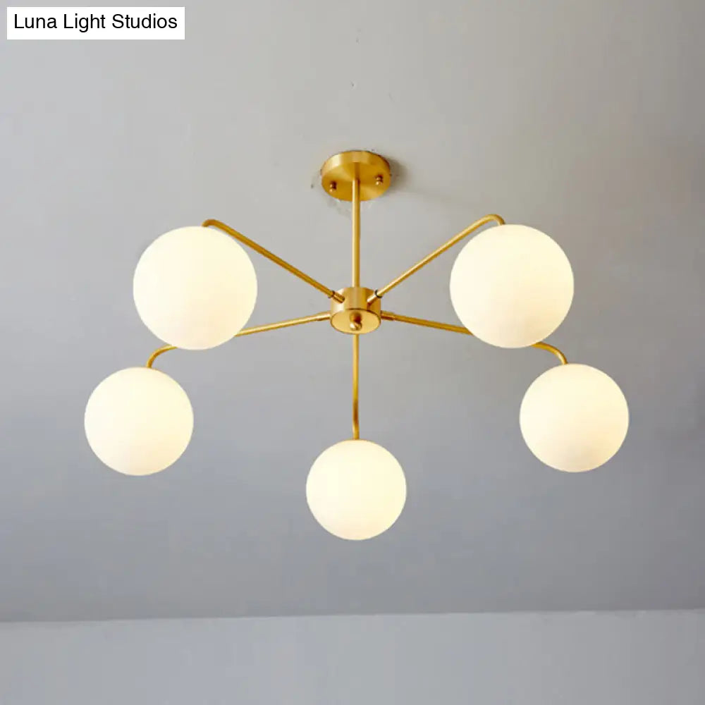 Minimalist White Glass Chandelier - Sleek Spherical Ceiling Light For Living Room