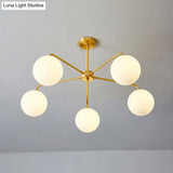 Minimalist White Glass Chandelier - Sleek Spherical Ceiling Light For Living Room