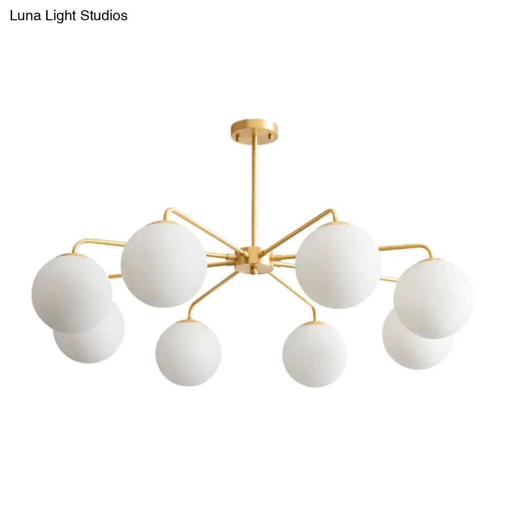 Minimalist White Glass Chandelier - Sleek Spherical Ceiling Light For Living Room
