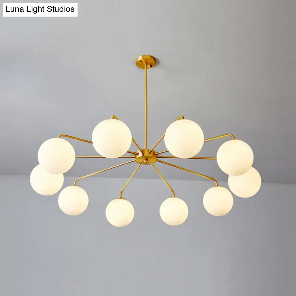 Minimalist White Glass Chandelier - Sleek Spherical Ceiling Light For Living Room