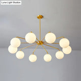 Minimalist White Glass Chandelier - Sleek Spherical Ceiling Light For Living Room