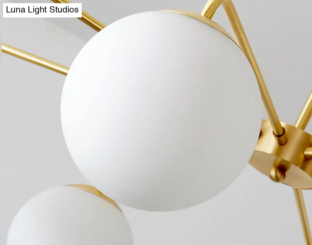 Minimalist White Glass Chandelier - Sleek Spherical Ceiling Light For Living Room