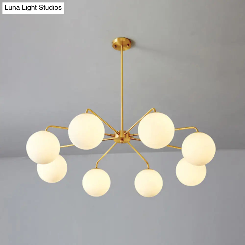 Minimalist White Glass Chandelier - Sleek Spherical Ceiling Light For Living Room