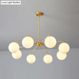 Minimalist White Glass Chandelier - Sleek Spherical Ceiling Light For Living Room