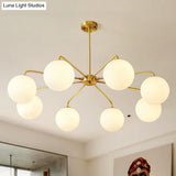 Minimalist White Glass Chandelier - Sleek Spherical Ceiling Light For Living Room