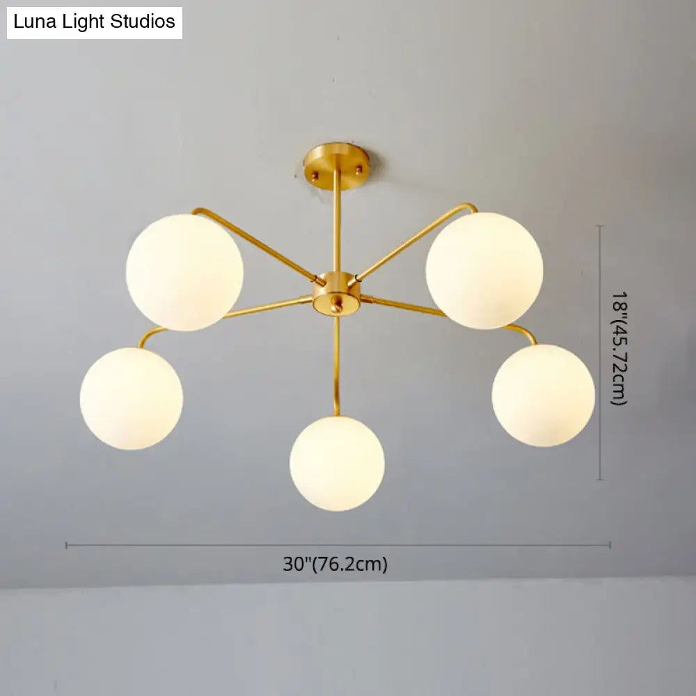 Minimalist White Glass Chandelier - Sleek Spherical Ceiling Light For Living Room
