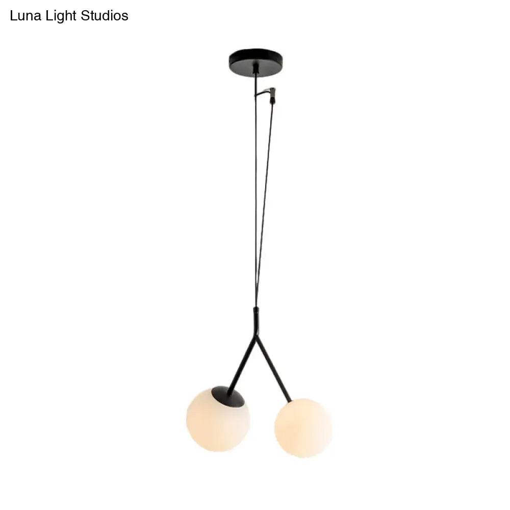 Minimalist White Glass Droplet Chandelier Pendant Light With Black Furcated Detail - 2 Lights