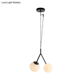 Minimalist White Glass Droplet Chandelier Pendant Light With Black Furcated Detail - 2 Lights