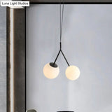 Minimalist White Glass Droplet Chandelier Pendant Light With Black Furcated Detail - 2 Lights