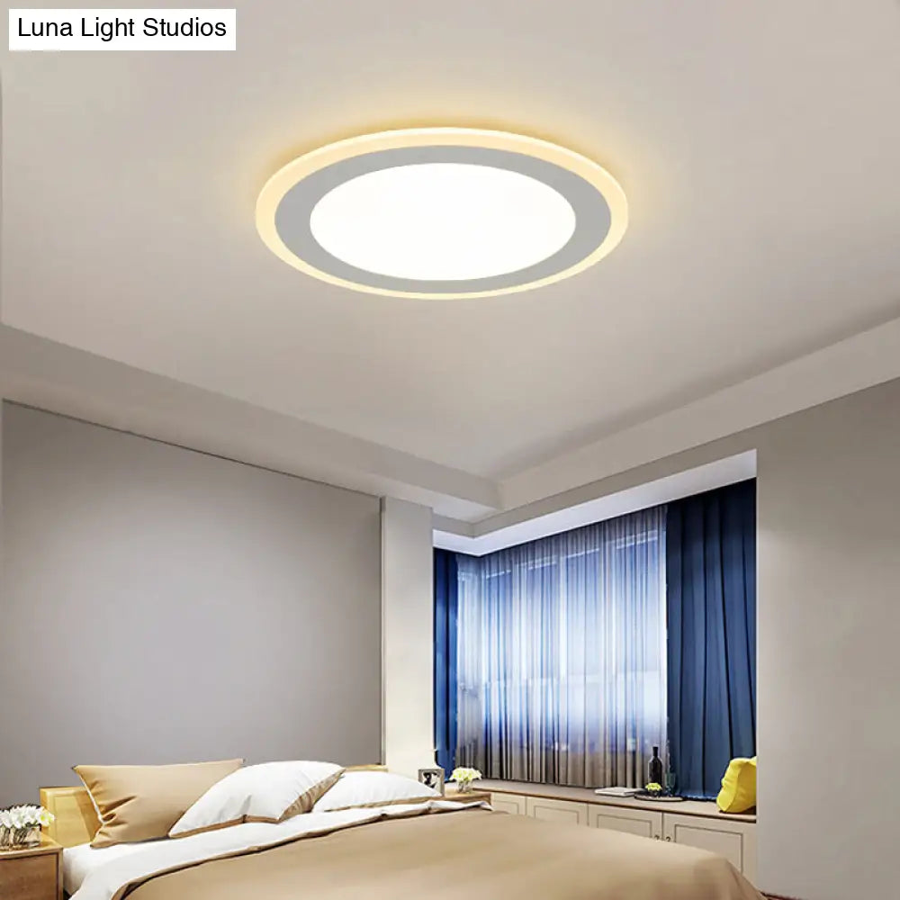 Minimalist White Led Acrylic Disk Flush-Mount Ceiling Light Fixture / 16.5 Warm