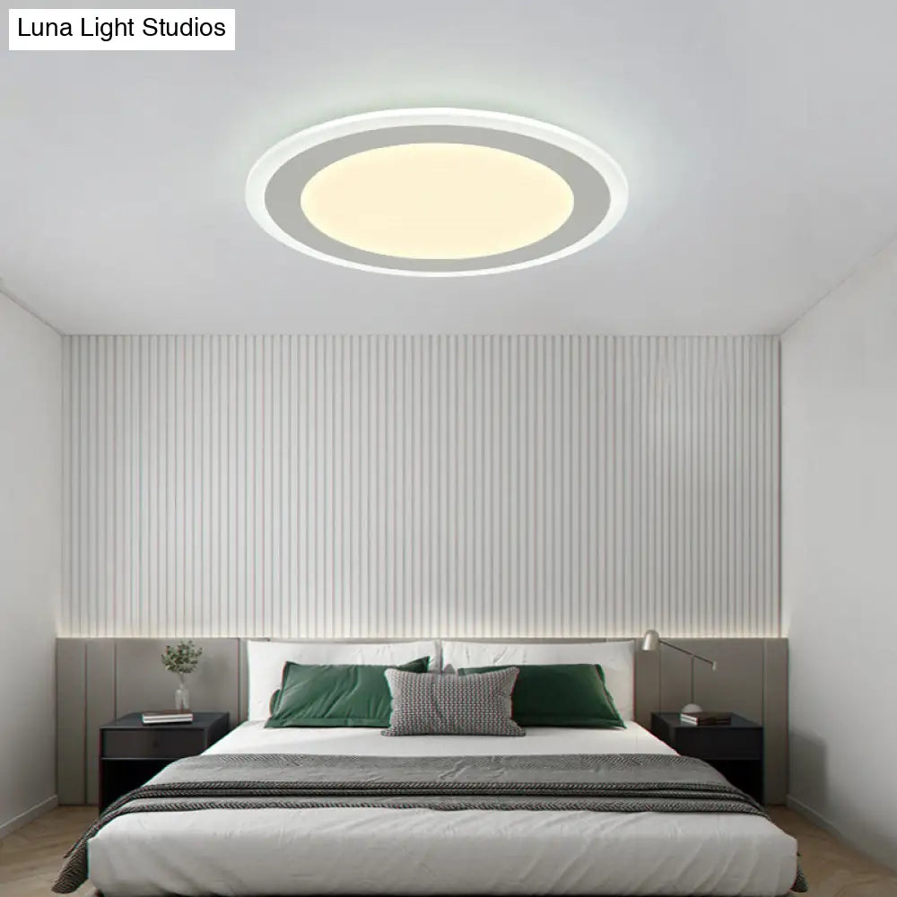 Minimalist White Led Acrylic Disk Flush-Mount Ceiling Light Fixture / 16.5