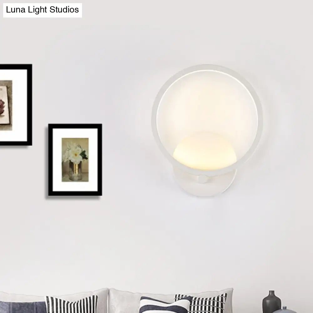 Minimalist White Led Circle Sconce Light Fixture With Acrylic Wall Mount - Warm/White For Corridor