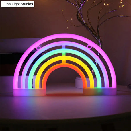 Minimalist White Rainbow Led Table Light With Usb Charging - Rubber Neon Wall Lighting