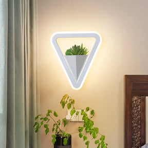 Minimalist White Sconce Light Fixture Acrylic Triangle Led Plant Wall Lamp In Warm/White /