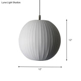 Minimalist White Sphere Pendant Light For Dining Room - 12’/16’ Wide Fabric Fixture