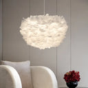 Minimalist White Sphere Pendulum Light - 14’/18’/21.5’ Wide 1-Head Feather Down Pendant / 14’