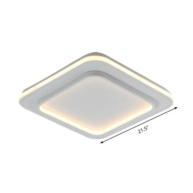 Minimalist White Square Flush Mount Led Ceiling Light Fixture - 18/21.5 Acrylic With Warm/White