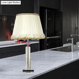 Minimalist White Table Lamp With Clear Crystal Base For Bedroom Night Lighting