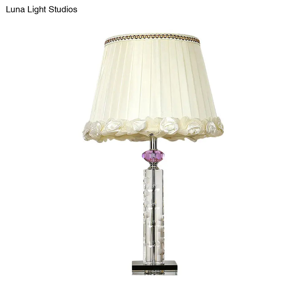 Minimalist White Table Lamp With Clear Crystal Base For Bedroom Night Lighting