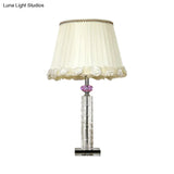 Minimalist White Table Lamp With Clear Crystal Base For Bedroom Night Lighting