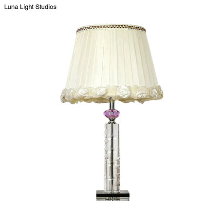 Minimalist White Table Lamp With Clear Crystal Base For Bedroom Night Lighting