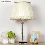 Minimalist White Table Lamp With Clear Crystal Base For Bedroom Night Lighting