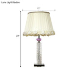 Minimalist White Table Lamp With Clear Crystal Base For Bedroom Night Lighting