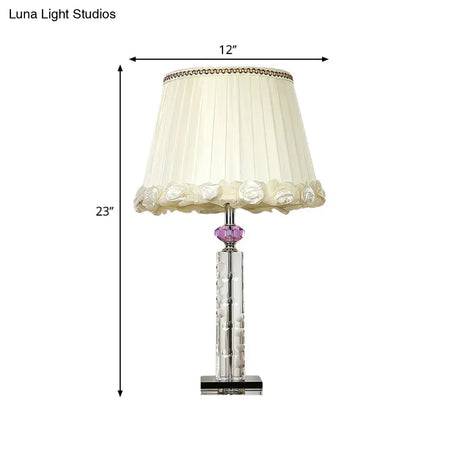 Minimalist White Table Lamp With Clear Crystal Base For Bedroom Night Lighting