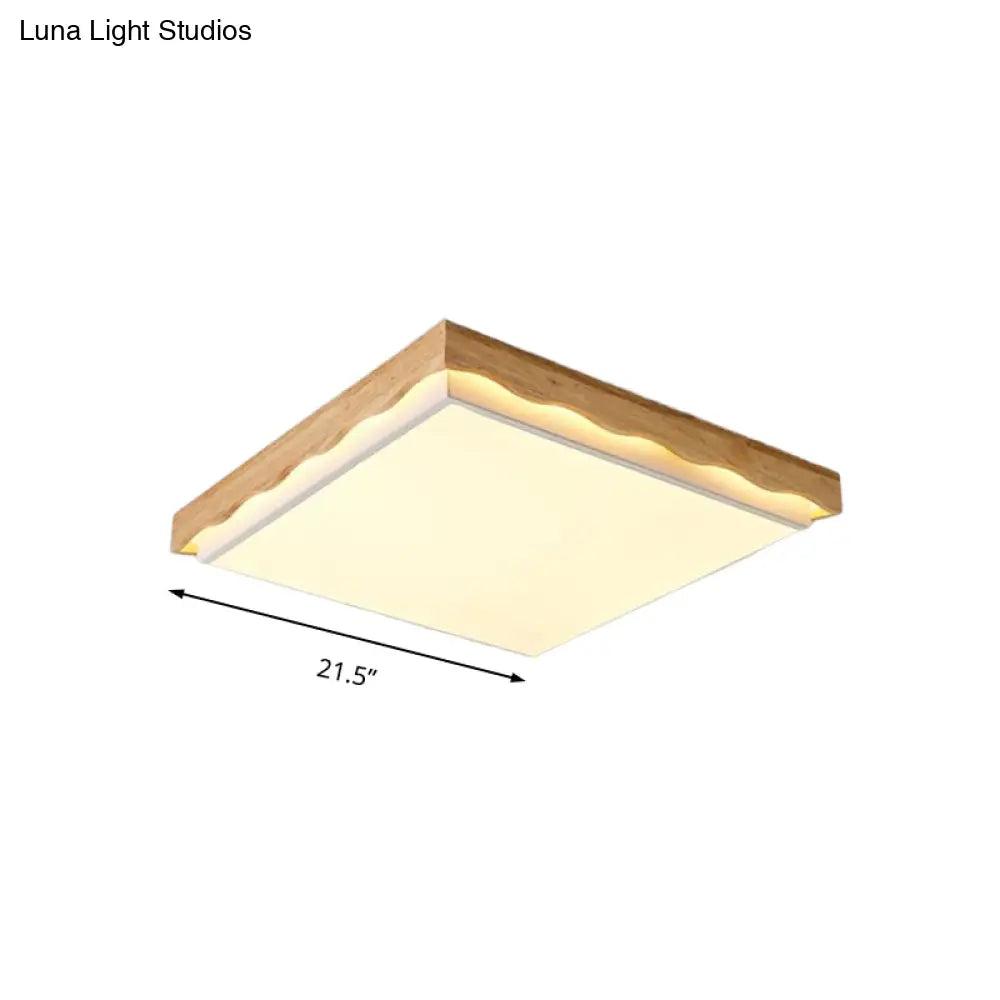 Minimalist Wood Beige Led Ceiling Light For Bedroom - Rectangular/Square Shapes In White/Warm With
