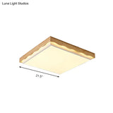 Minimalist Wood Beige Led Ceiling Light For Bedroom - Rectangular/Square Shapes In White/Warm With