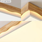 Minimalist Wood Beige Led Ceiling Light For Bedroom - Rectangular/Square Shapes In White/Warm With