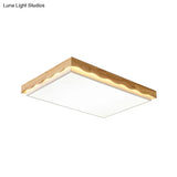 Minimalist Wood Beige Led Ceiling Light For Bedroom - Rectangular/Square Shapes In White/Warm With