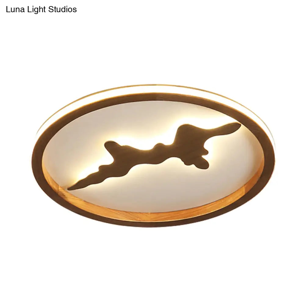 Minimalist Wood Circle Ceiling Light Dark Brown/Light Brown Led Flush Fixture - 17’/21’/25’ Wide