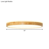 Minimalist Wood Circular Flush Mount Ceiling Light Fixture - Led With Beige Shade 12’/15’/19’ Width