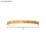 Minimalist Wood Circular Flush Mount Ceiling Light Fixture - Led With Beige Shade 12’/15’/19’ Width