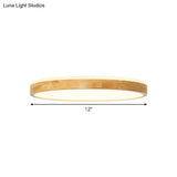 Minimalist Wood Circular Flush Mount Ceiling Light Fixture - Led With Beige Shade 12’/15’/19’ Width
