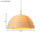 Minimalist Wood Hemispherical Pendant Light In Beige For Living Room Ceiling
