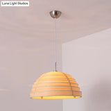 Minimalist Wood Hemispherical Pendant Light In Beige For Living Room Ceiling