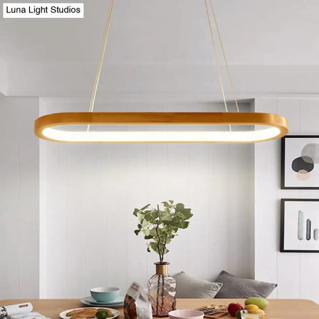 Minimalist Wood Island Pendant Led Ceiling Light - Modern Elliptic Design For Living Room