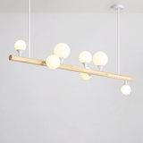 Minimalist Wood Island Pendant Light With Opal Glass Balls - Perfect For Restaurants 7 /