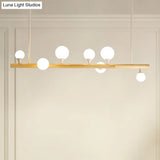 Minimalist Wood Island Pendant Light With Opal Glass Balls - Perfect For Restaurants