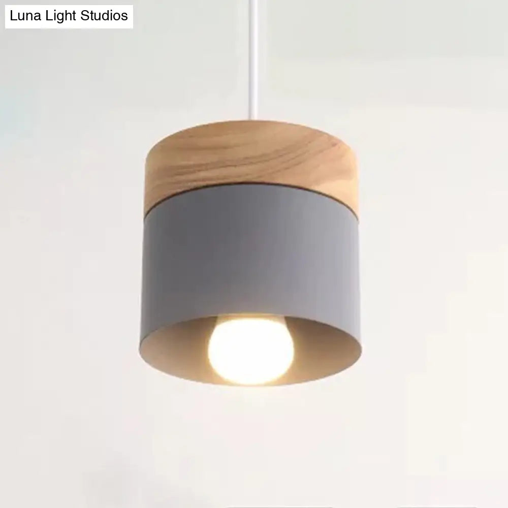 Minimalist Wood Pendant Light Fixture With Cylindrical Metal Lamp Design - Perfect For Table