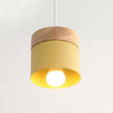 Minimalist Wood Pendant Light Fixture With Cylindrical Metal Lamp Design - Perfect For Table Yellow