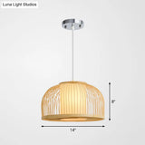 Minimalist Wood Pendant Light With Bamboo Shade - Restaurant Hanging Lighting