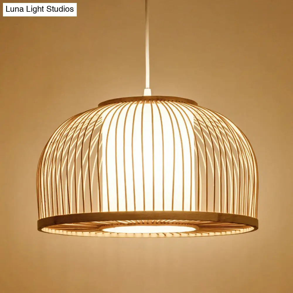 Minimalist Wood Pendant Light With Bamboo Shade - Restaurant Hanging Lighting
