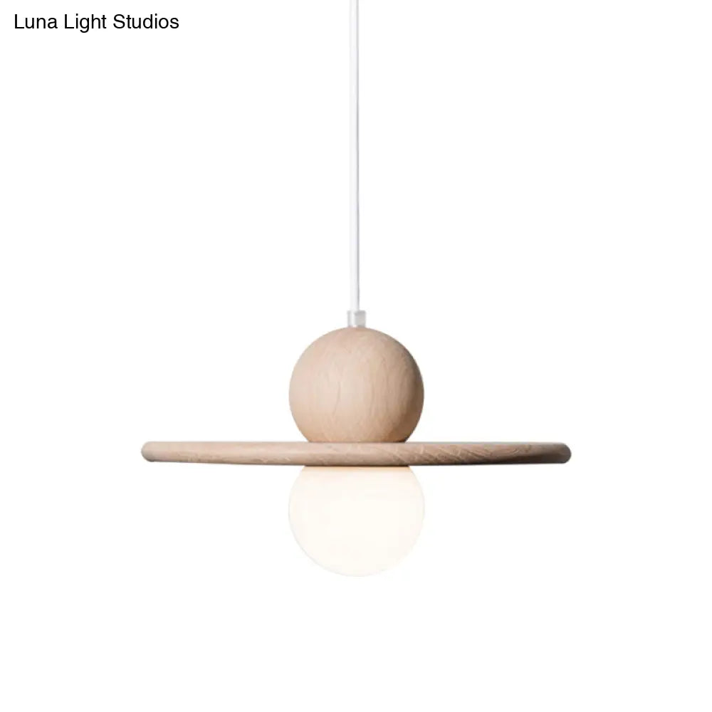 Minimalist Wood Plate Pendant Light - Single Head Beige Lamp For Dining Room