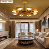 Minimalist Wood Suspension Chandelier For Living Room - Trapezoid Frame Design