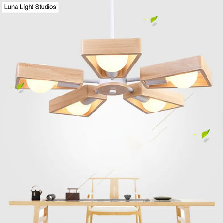 Minimalist Wood Suspension Chandelier For Living Room - Trapezoid Frame Design